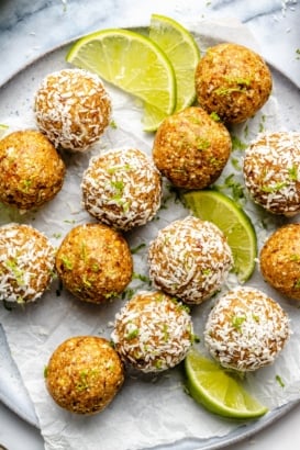 key lime pie energy bites rolled in coconut