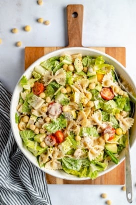 vegan caesar pasta salad in a bowl